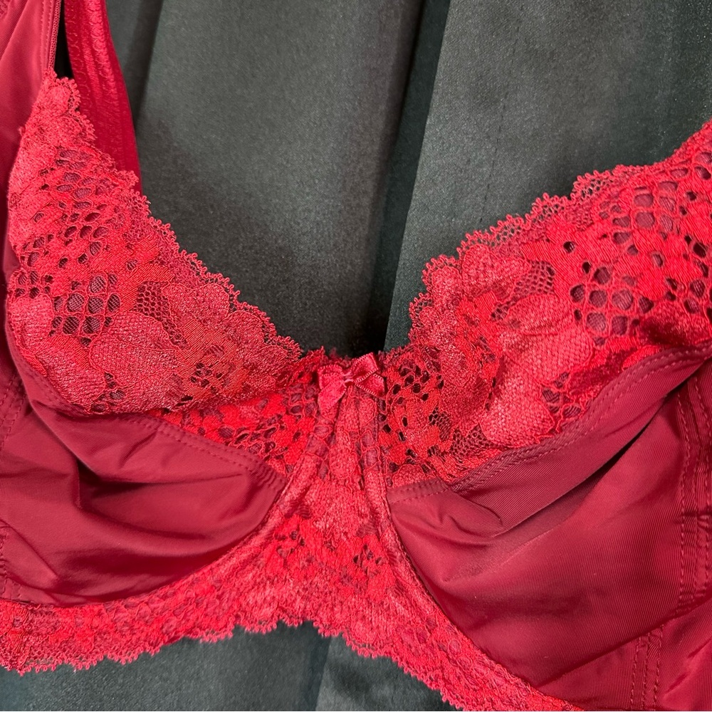 Adore Me Deep‎ Red Lace Underwire Bra Size 42DD Sexy Pin Up Lingerie Burlesque